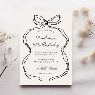 Hand Drawn Whimsical Ribbon 30th birthday party Invitation