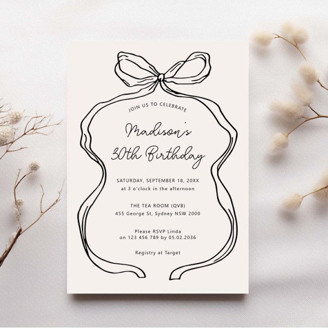 Hand Drawn Whimsical Ribbon 30th birthday party Invitation (Creator Uploaded)