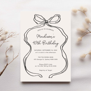 Hand Drawn Whimsical Ribbon 40th birthday party Invitation