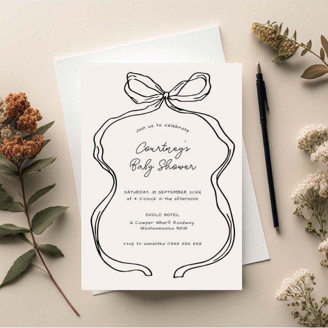 Hand Drawn Whimsical Ribbon Border Baby Shower Invitation (Creator Uploaded)