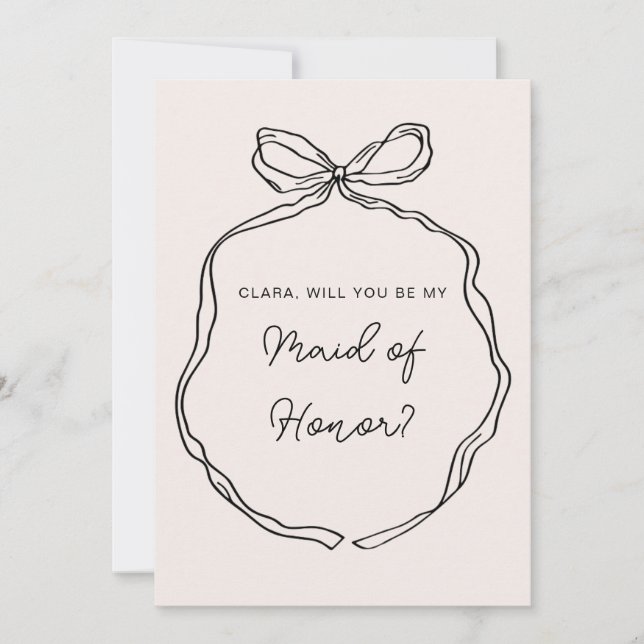 Hand Drawn Whimsical Ribbon bridesmaid card (Front)