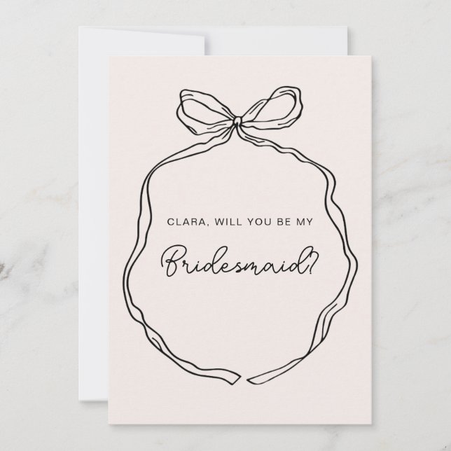 Hand Drawn Whimsical Ribbon bridesmaid card (Front)