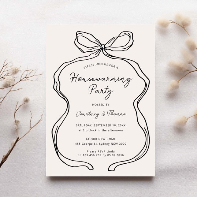 Hand Drawn Whimsical Ribbon housewarming party Invitation (Creator Uploaded)