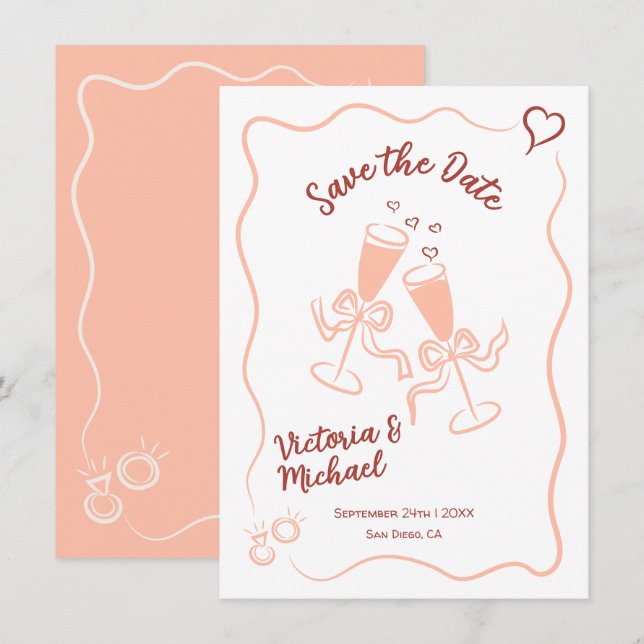 Hand Drawn Whimsical Save the date Wedding Invitation (Front/Back)