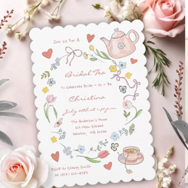 Hand Drawn Whimsical Tea Bridal Shower Invitation (Creator Uploaded)