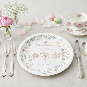 Hand Drawn Whimsical Tea Bridal Shower Paper Plate
