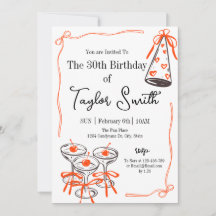 Hand Drawn Whimsical Vintage 30th birthday Martini