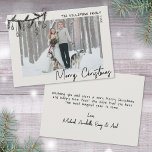 Hand Drawn Whimsical Vintage Merry Christmas Holiday Card<br><div class="desc">Send holiday cheer with this horizontal flat Christmas card. The front highlights a large photo on an off-white or cream background for a vintage or rustic vibe, accented with a black doodle swag of pine greenery and hanging ornaments in the top left corner, slightly overlapping the image for a casual...</div>