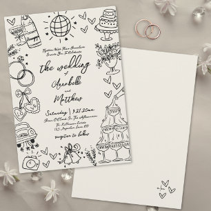 Hand Drawn Whimsical Vintage Wedding Invitation