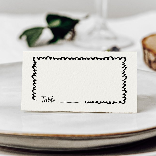 Hand Drawn Whimsical Wavy Edge Wedding Table Place Card (Creator Uploaded)