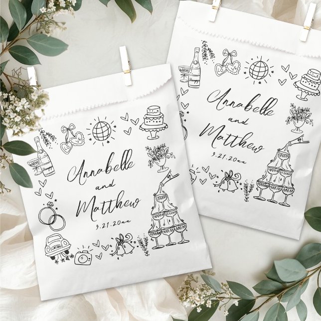 Hand Drawn Whimsical Wedding Favour Bags (Hand Drawn Whimsical Wedding Favor Bag)
