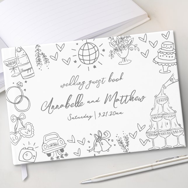 Hand Drawn Whimsical Wedding Guest Book (Hand Drawn Whimsical Wedding Guest Book)