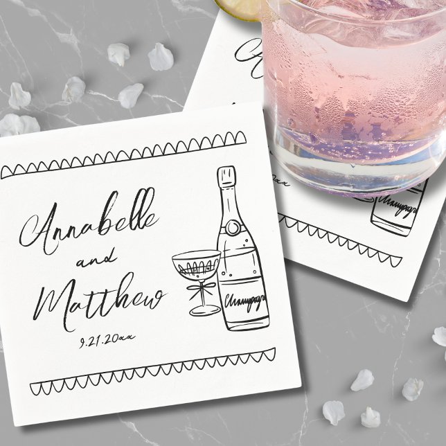 Hand Drawn Whimsical Wedding Napkin (Hand Drawn Whimsical Wedding Napkins)