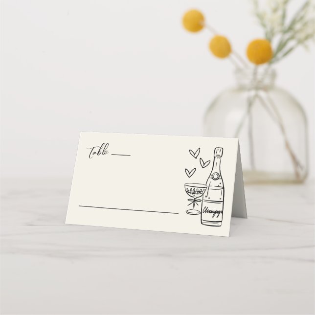 Hand Drawn Whimsical Wedding Place Card (Front)