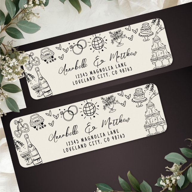 Hand Drawn Whimsical Wedding Return Address (Hand Drawn Whimsical Wedding Return Address Label)