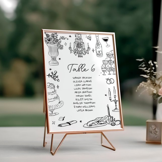 Hand Drawn Whimsical Wedding Seating Chart Table Number (Creator Uploaded)