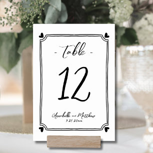 Hand Drawn Whimsical Wedding Table Number