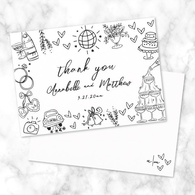 Hand Drawn Whimsical Wedding Thank You Card (Hand Drawn Whimsical Wedding Thank You Card)