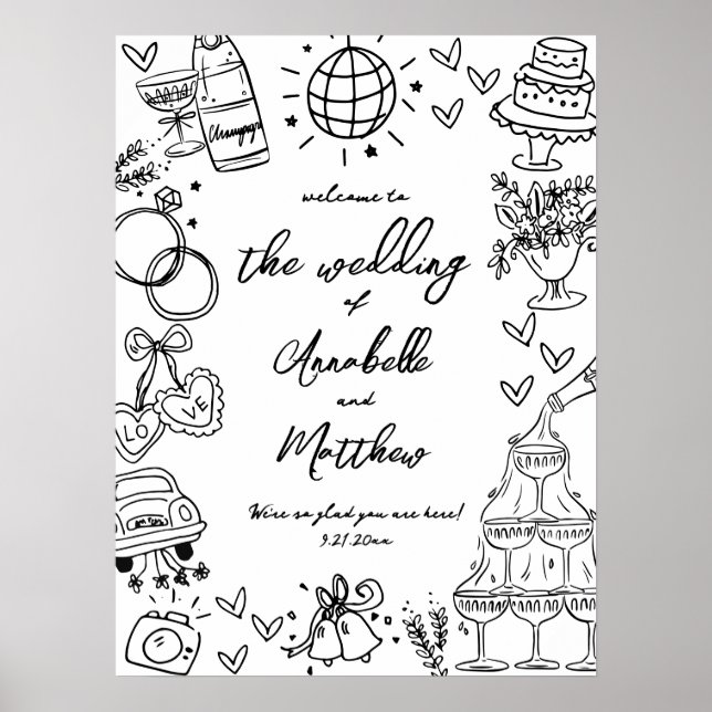 Hand Drawn Whimsical Wedding Welcome Sign (Front)