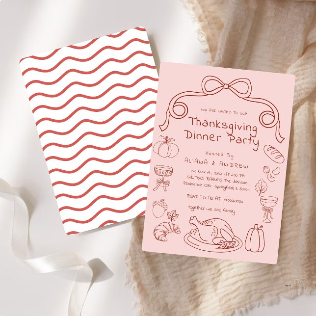Hand Drawn Whimsy Bow Thanksgiving Dinner Invite (Creator Uploaded)