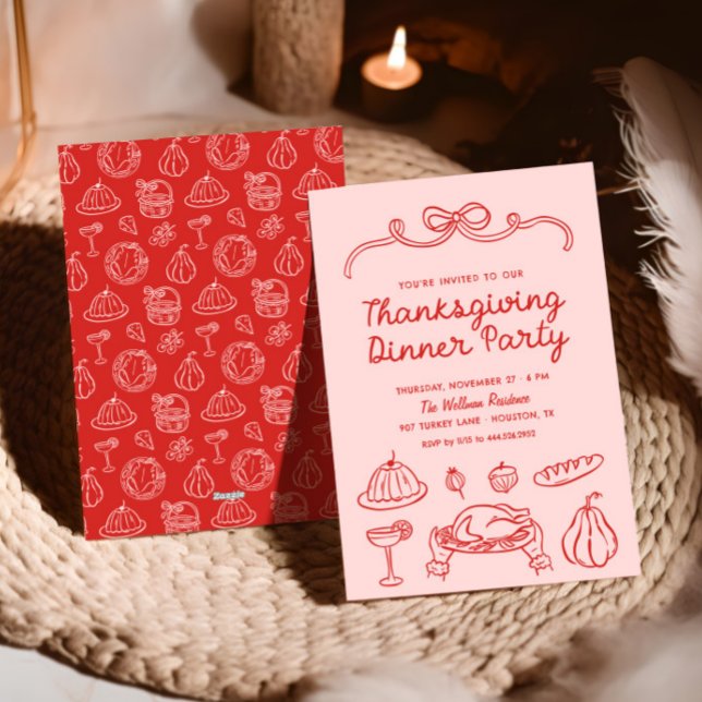 Hand Drawn Whimsy Bow Thanksgiving Dinner Invite (Creator Uploaded)