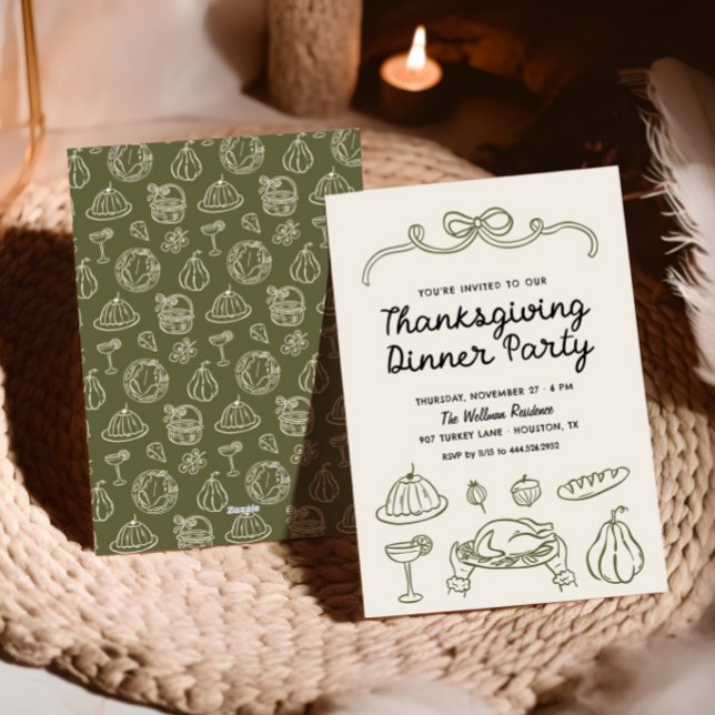 Hand Drawn Whimsy Bow Thanksgiving Dinner Invite (Creator Uploaded)