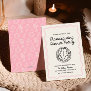Hand Drawn Whimsy Bow Thanksgiving Dinner Invite