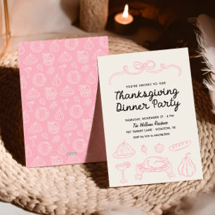 Hand Drawn Whimsy Bow Thanksgiving Dinner Invite