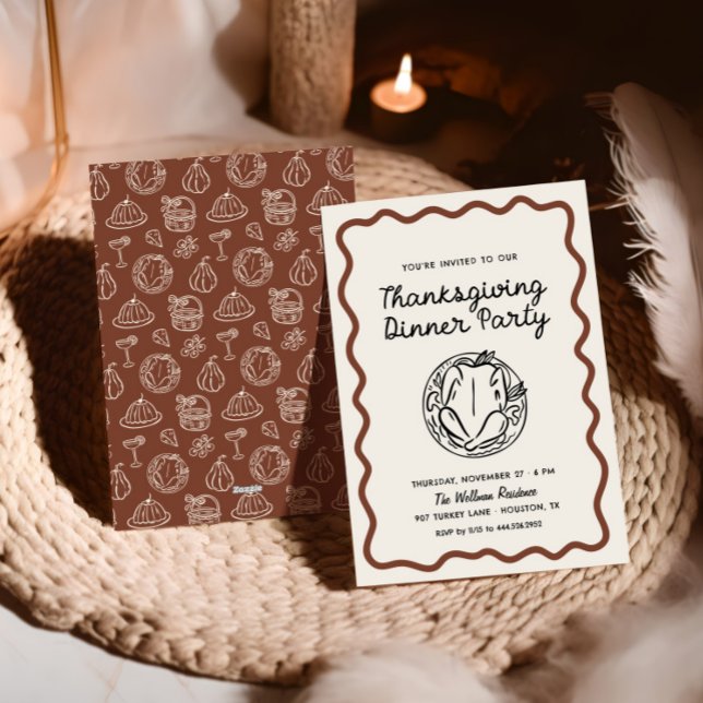 Hand Drawn Whimsy Doodle Thanksgiving Dinner Holiday Card (Creator Uploaded)