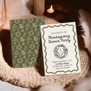 Hand Drawn Whimsy Doodle Thanksgiving Dinner Holiday Card