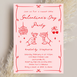 Hand Drawn Whimsy Pink & Red Galentine's Day Party Invitation