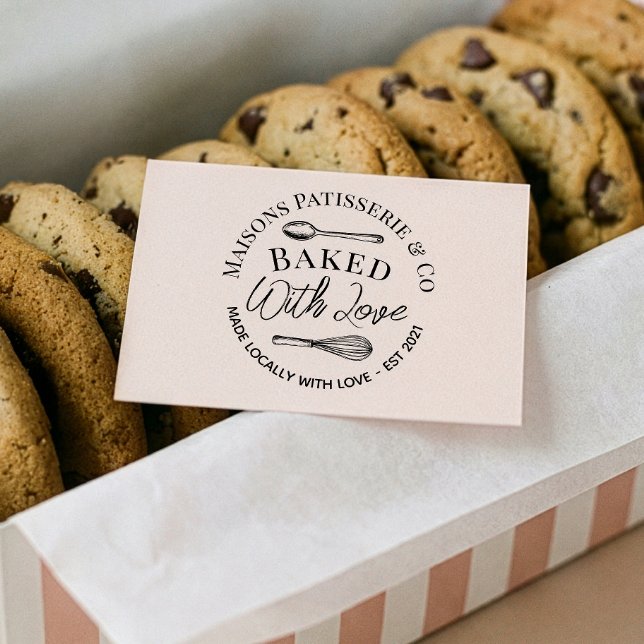 Hand Drawn Whisk Spoon Baked With Love Bakery Rubber Stamp (Hand Drawn Whisk Spoon Baked With Love Bakery Rubber Stamp)