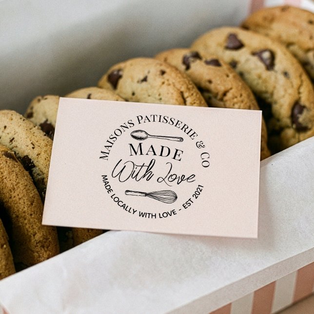 Hand Drawn Whisk Spoon Made With Love Bakery Rubber Stamp (Hand Drawn Whisk Spoon Made With Love Bakery Rubber Stamp)