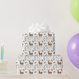 Hand Drawn Wild Stoats White Hares Deer Birds Wrapping Paper