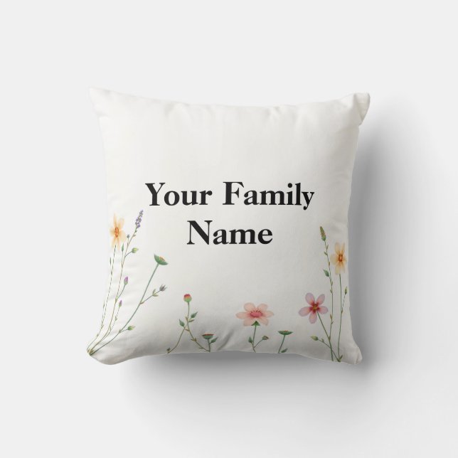 Hand-Drawn Wildflower Border Pillow (Front)