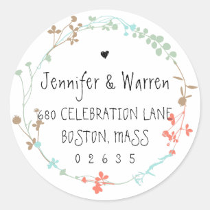 Hand Drawn Wildflower Wreath Return Address Classic Round Sticker