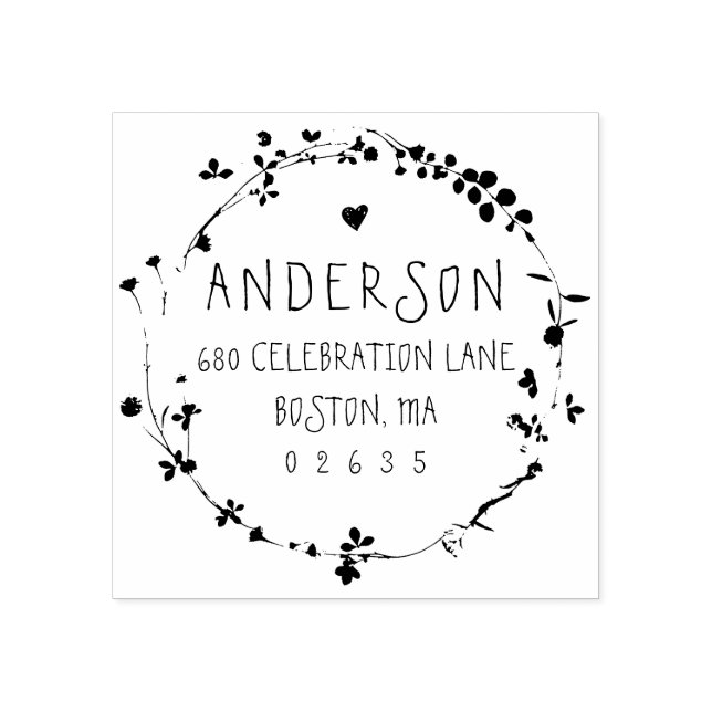 Hand Drawn Wildflower Wreath Return Address Rubber Stamp (Imprint)