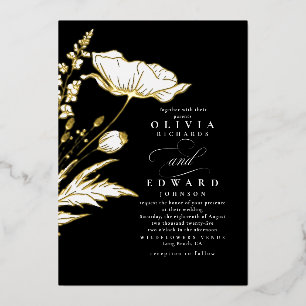 Hand-drawn Wildflowers Elegant Black Wedding