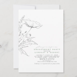 Hand-drawn Wildflowers Elegant Engagement Party Invitation