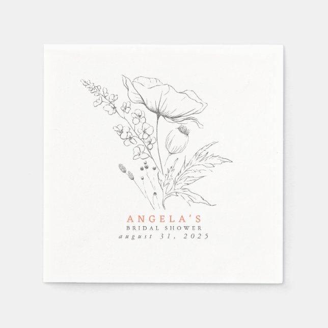 Hand-drawn Wildflowers Elegant Minimalist Napkins (Front)