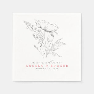Hand-drawn Wildflowers Elegant Minimalist Wedding Napkin