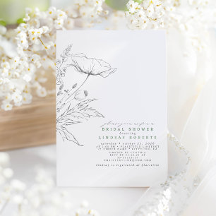 Hand-drawn Wildflowers Elegant Sage Bridal Shower Invitation
