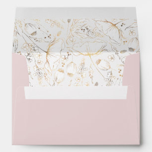 Hand-Drawn Wildflowers Gold and Dusty Pink Wedding Envelope