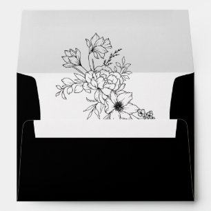 Hand-Drawn Wildflowers Gold Black Wedding Envelope