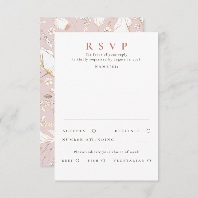 Hand-drawn Wildflowers Gold Wedding RSVP (Front/Back)