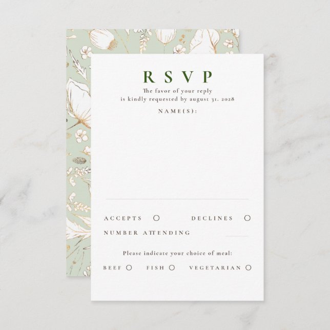 Hand-drawn Wildflowers Gold Wedding RSVP (Front/Back)