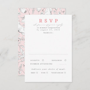 Hand-drawn Wildflowers Pink Wedding RSVP