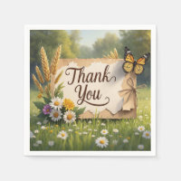 Hand drawn wildflowers, wheat stalks, butterflies