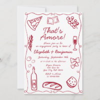 Hand Drawn Wine Red Retro Italian Engagement Party
