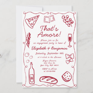 Hand Drawn Wine Red Retro Italian Engagement Party Invitation